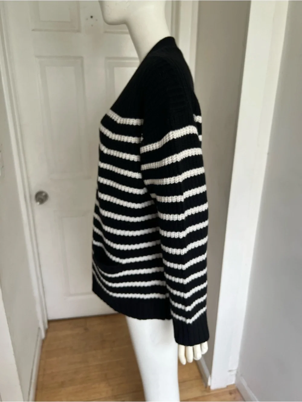 Sandrine Rose x Free People Grandpa Cashmere Wool Cardigan Black White Striped M